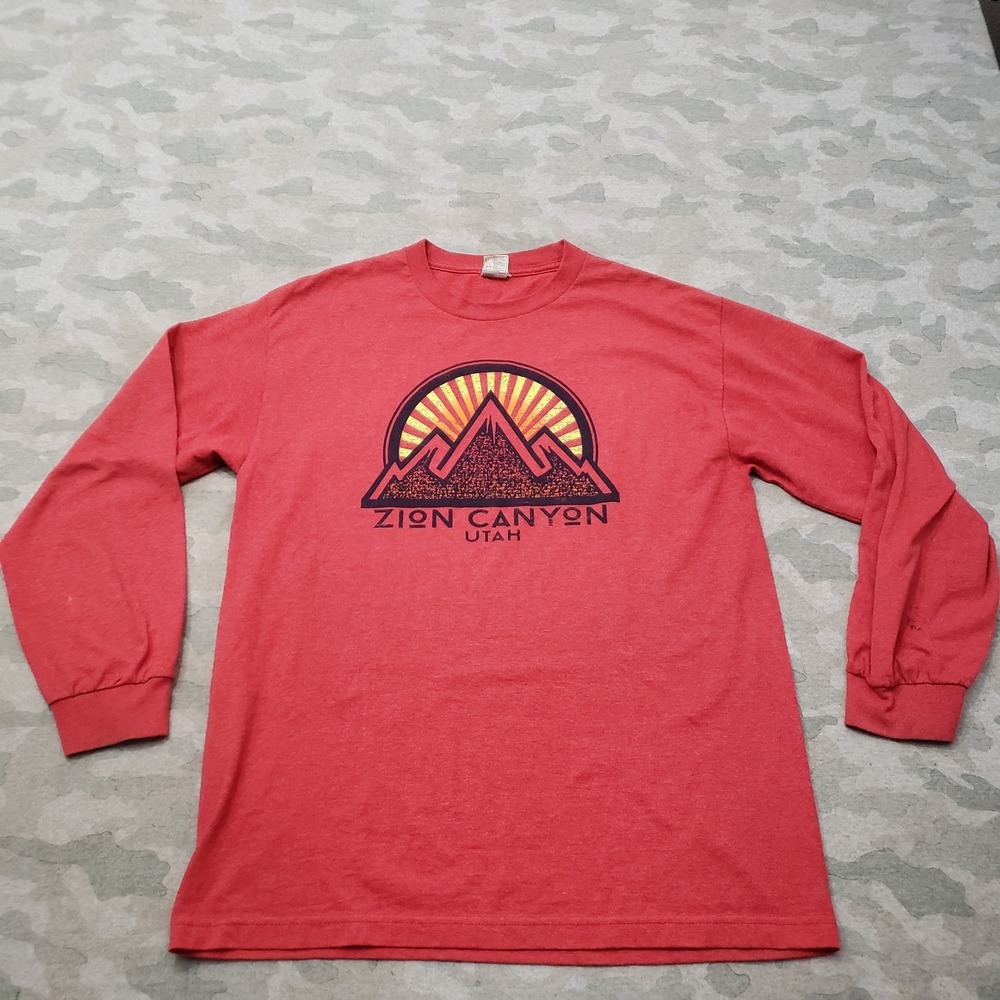 VTG Zion Canyon Utah AAA Shirt Mens Large Red Destination Pullover Long Sleeve